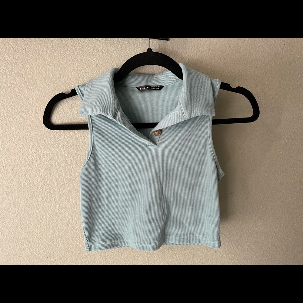 Blue collared crop top, shein